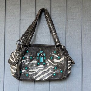 Y2K Cross Flower Torquise Look Shoulder Bag